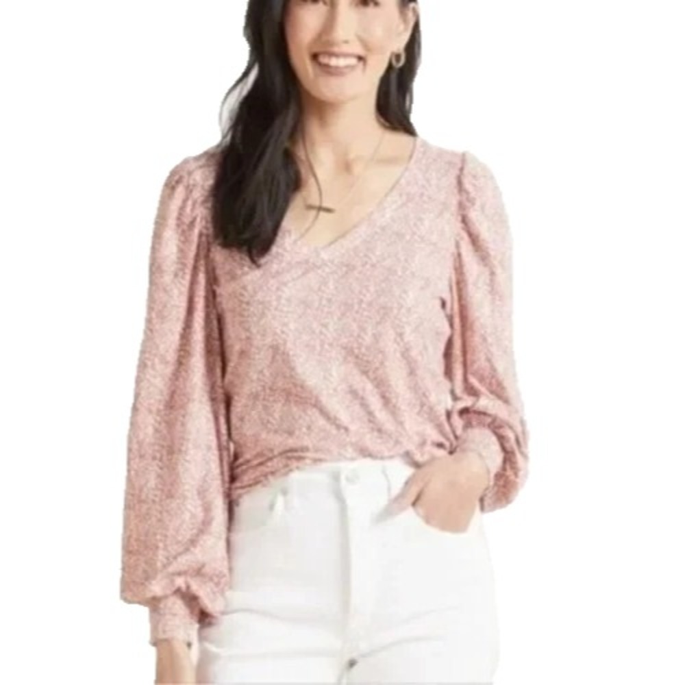Nation LTD Tabitha Fancy Tee Womens S Pink Pima Cotton Shoulder Puff Feminine
